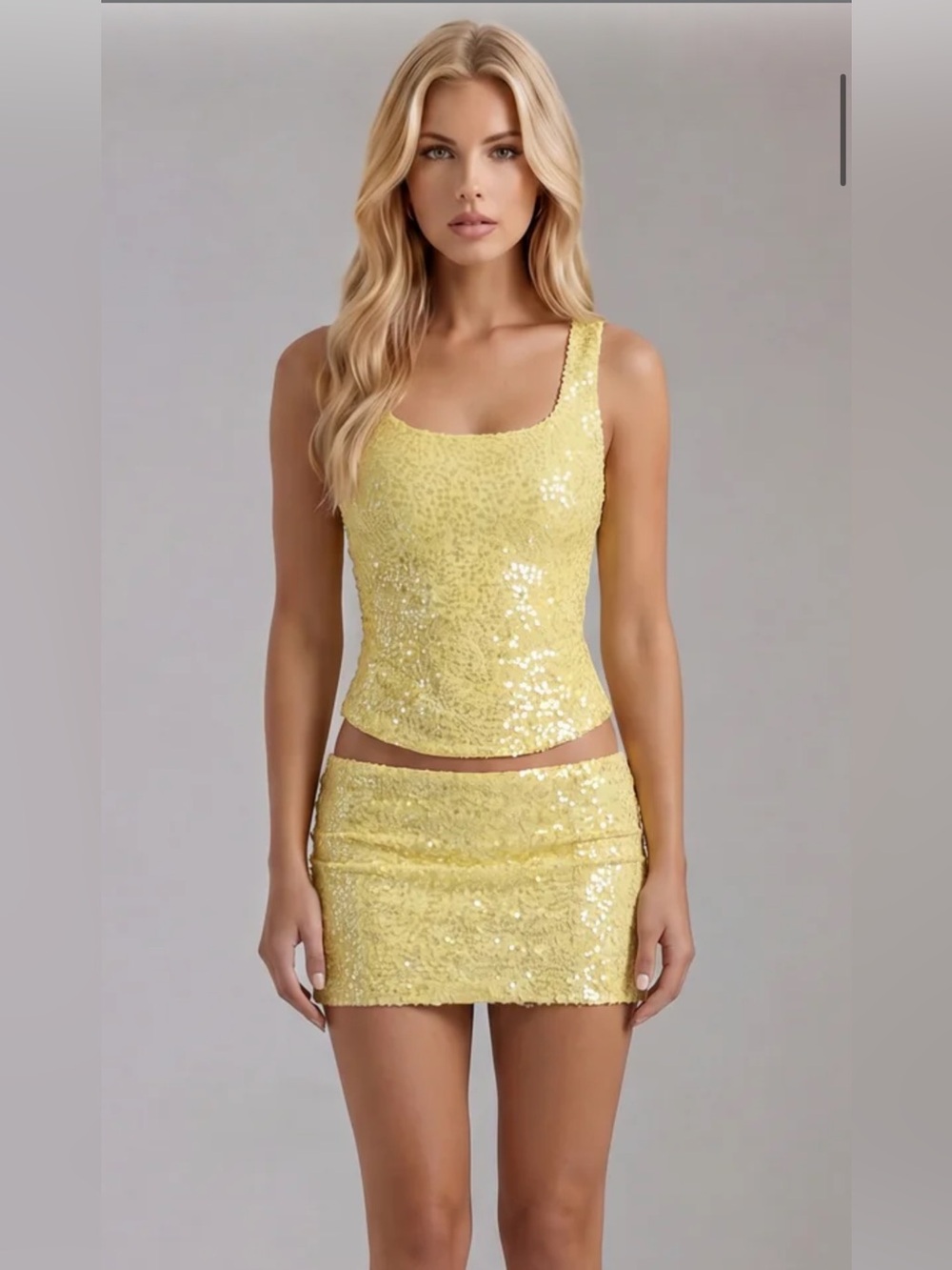 Yellow Sequin Tank & Mini Skirt Set - Women